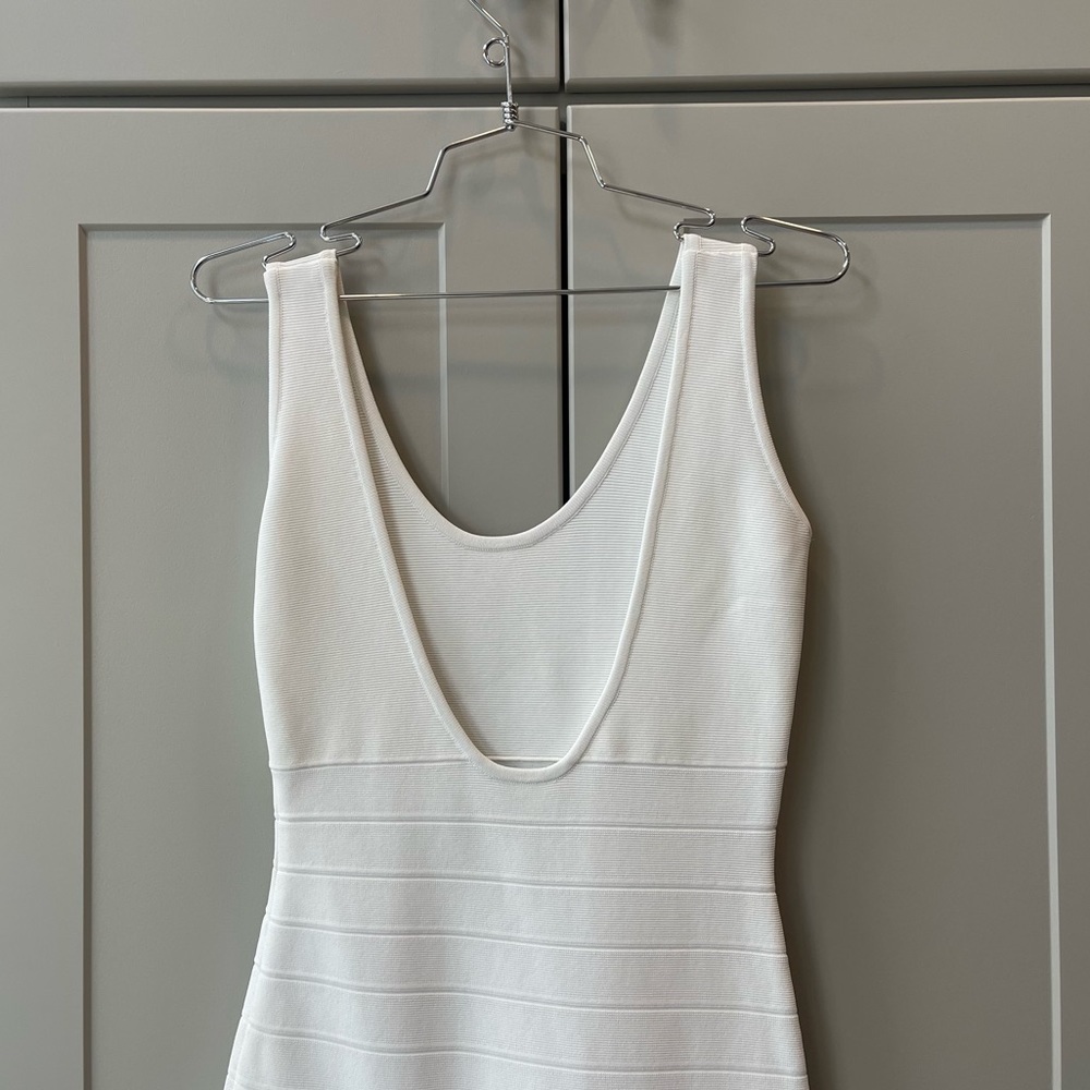 Herve Leger Paris White Bandage Silk Ruffle Trim Formal Cocktail Dress Small - Picture 10 of 11
